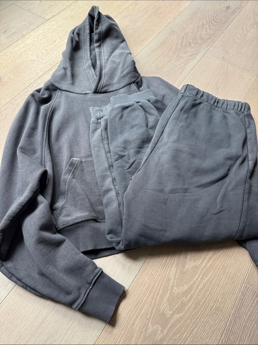 aerie Charcoal Gray Hoodie & Sweatpants Set with Distressed Accents